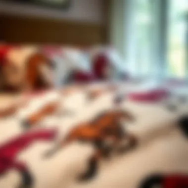 Detailed Horse Design Patterns Close-up of horse design patterns on comforter