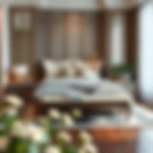 Elegant bench complementing a king bed in a stylish bedroom