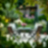 Elegant folding patio set arranged in a serene garden