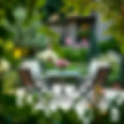 Elegant folding patio set arranged in a serene garden