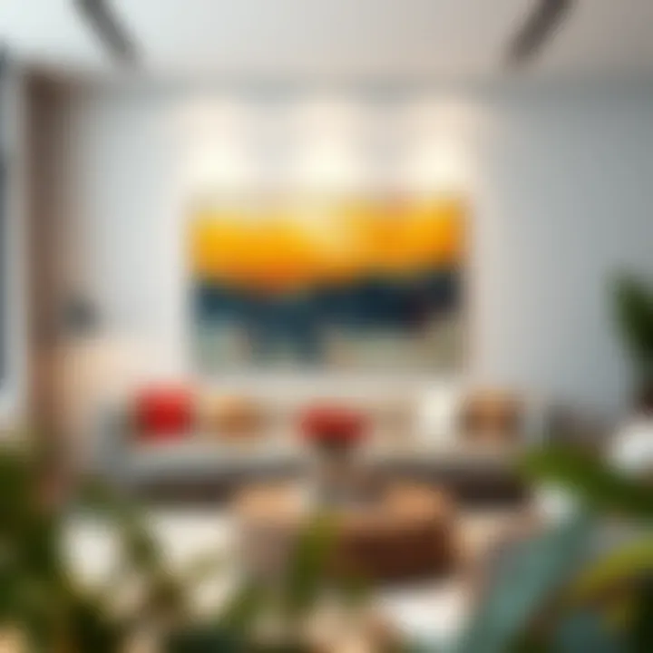 A stunning large abstract painting displayed in a modern living room