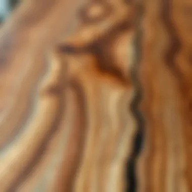 Close-up of rich wood grain and finish on a dining table