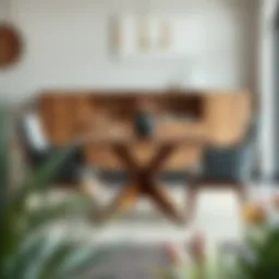 Elegant wooden dining table set for four with stylish chairs