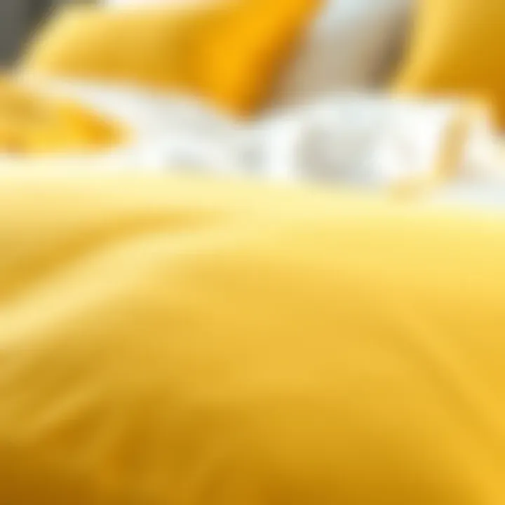 Close-up of material texture in yellow and white comforters